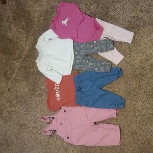 Baby Girl Clothing Bundle 3-6 months (Pink Carhartt Bibs, 3 mix-matched outfits)